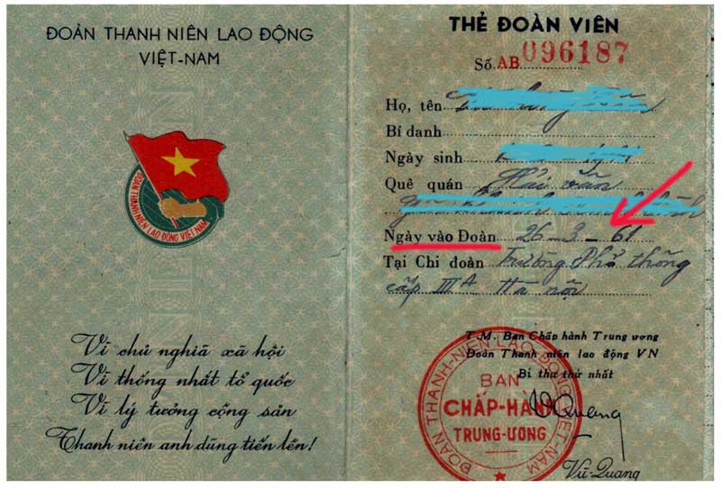 Nội dung thẻ Đoàn viên có ghi rõ ngày kết nạp Đoàn