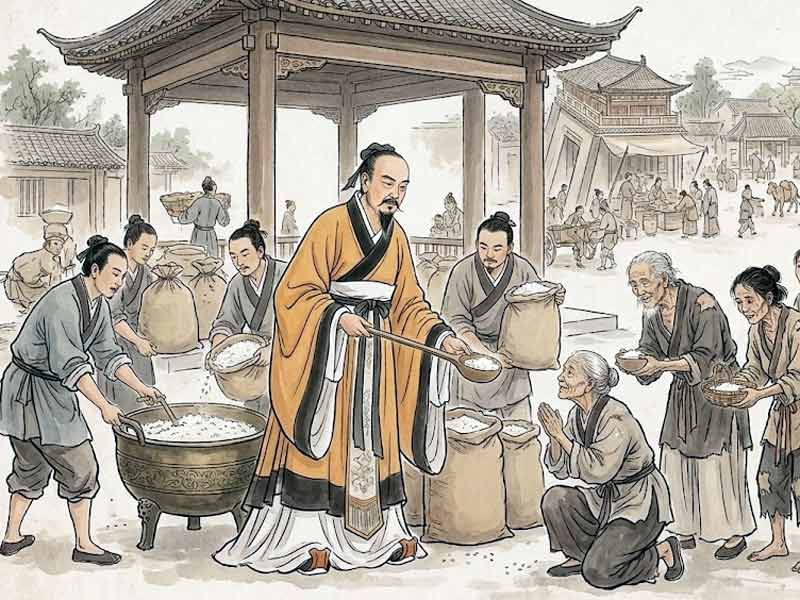 Ảnh minh hoạ: Ông Đào Chu Công đang cứu trợ gạo cho dân nghèo đói